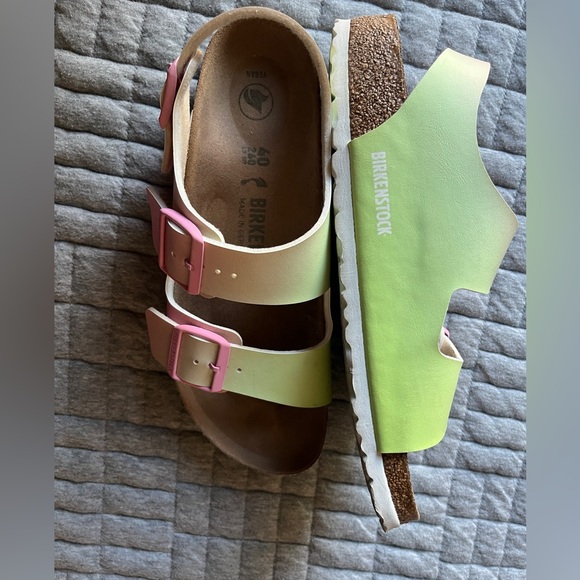 Birkenstock women’s Milano Birko-floor vegan sandals pink green ombre size 40 - Picture 4 of 8